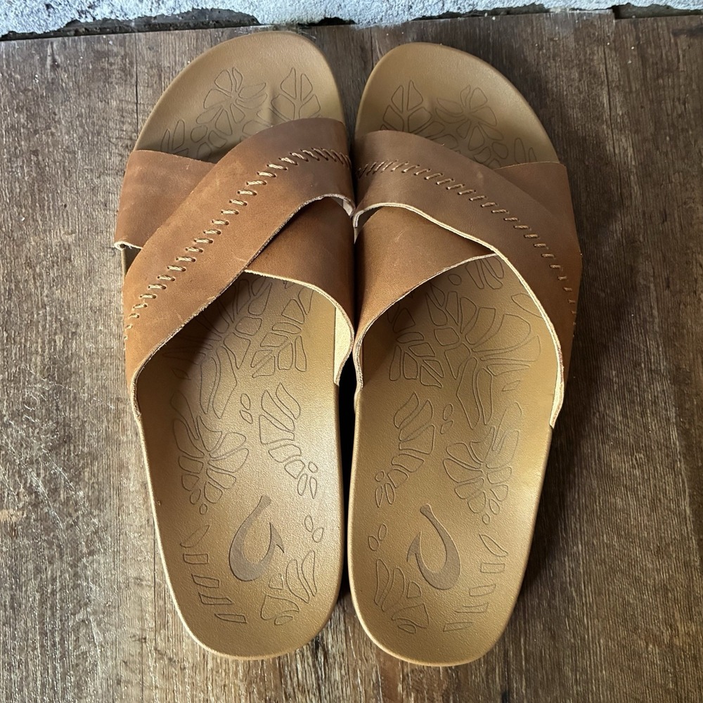 OluKai Kipea Olu Slide Slip On Sandals Sahara Cognac Tan Brown Womens 8 - Picture 2 of 4